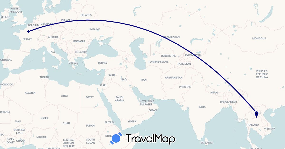TravelMap itinerary: driving in France, Laos (Asia, Europe)